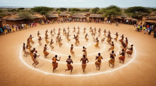 Vibrant cultural celebration at a Botswana festival with traditional dancers and colorful atmosphere