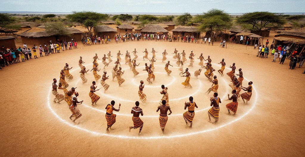 Vibrant cultural celebration at a Botswana festival with traditional dancers and colorful atmosphere