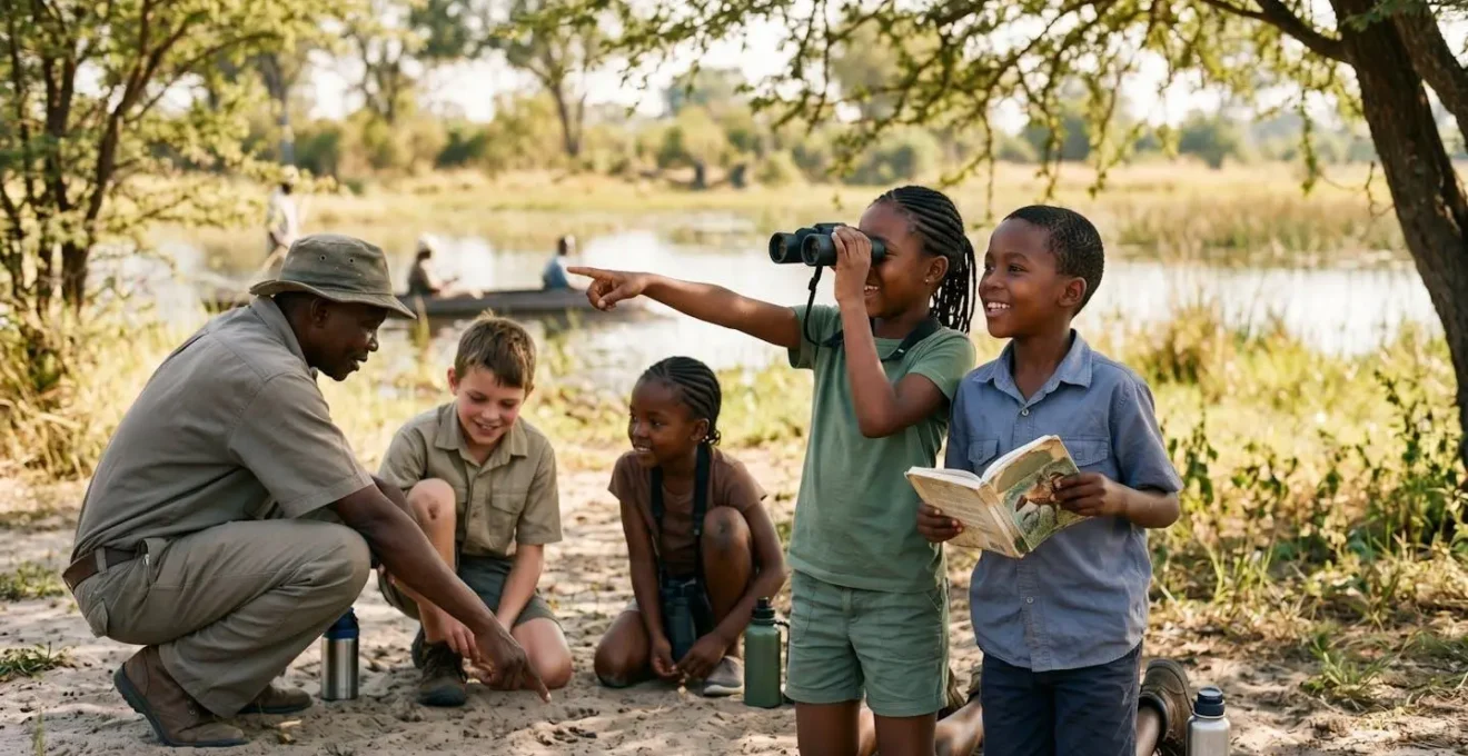 Children observing wildlife through binoculars during educational bush program