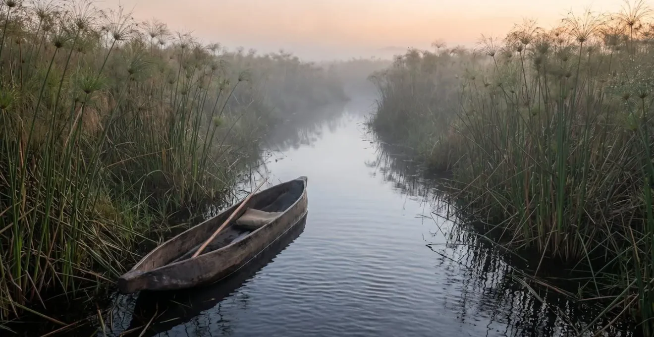 Remote untouched waterway in Okavango Delta accessible only to local guides