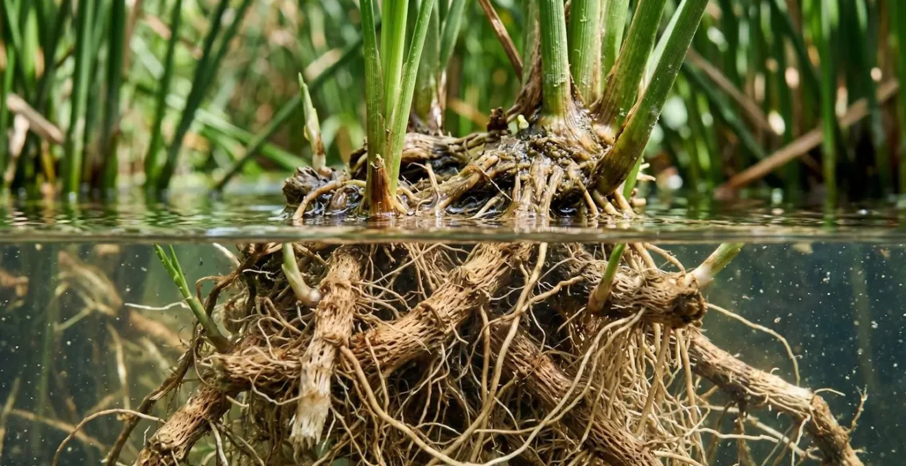 Dense papyrus reeds forming natural channels in Okavango waterways