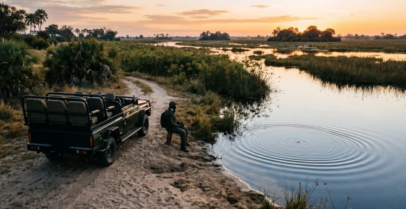 Electric vehicle stopped on delta track at dawn for audio observation